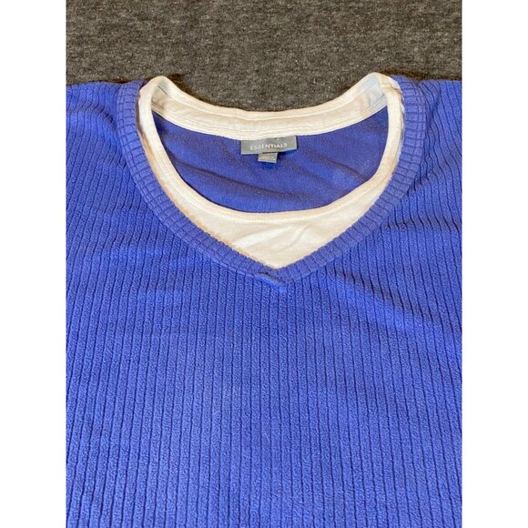 2 Essentials Top  Round Neck Blue & Purple White Contrast Trim Relaxed  4X plus - Picture 3 of 10